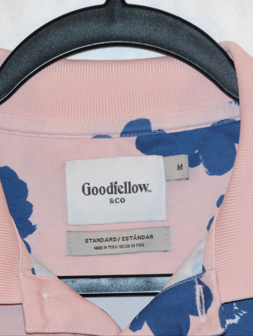 Goodfellow & Co Pink Polo with Blue Floral Print Performance Shirt. - Picture 3 of 6